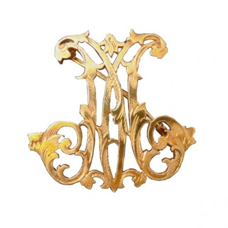 Broche or Jaune Initiale lettre M de style Louis XV 