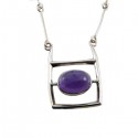 Collier batonnet motif rectangle améthyste cabochon