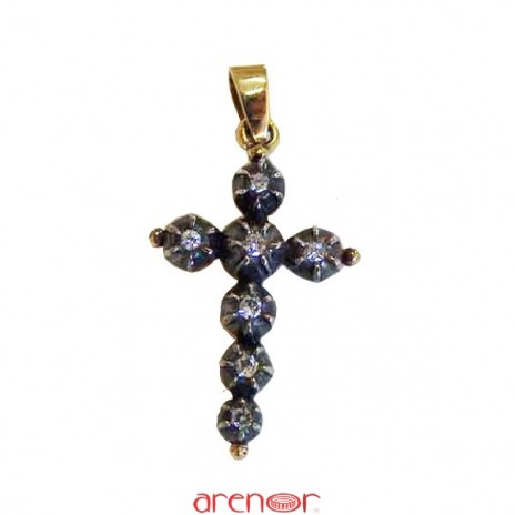 Croix Jeannette argent et or jaune avec diamants moyen modèle