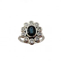 Bague or gris saphir et diamants