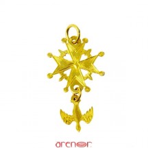 Croix huguenote or jaune moyen modèle avec colombe