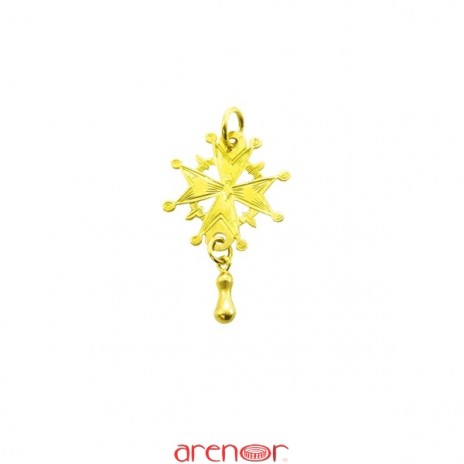 Croix huguenote or jaune petit modèle avec larme