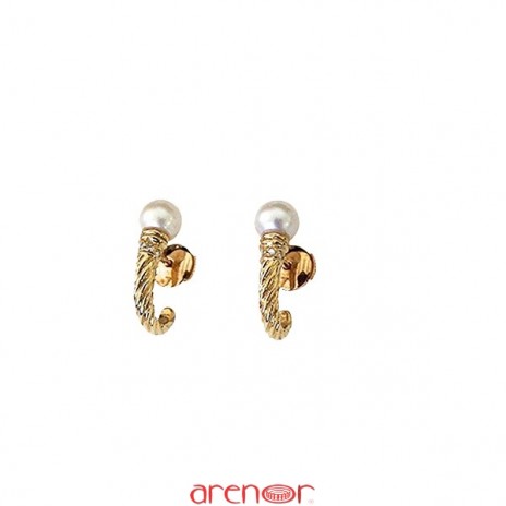 Boucles d'oreilles torsadées en or jaune avec perle de culture