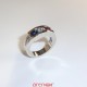 Bague or gris avec saphir, diamant et rubis