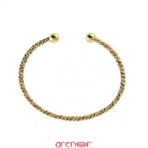 Bracelet jonc double torsade 3 ors ouvert 2 boules