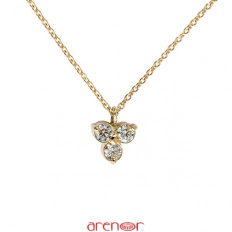 Collier trèfle or jaune avec 3 diamants