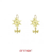 Boucle d'oreille croix huguenote en or jaune