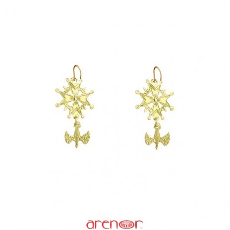 Boucle d'oreille croix huguenote en or jaune