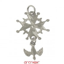 Croix huguenote or gris moyen modèle avec colombe